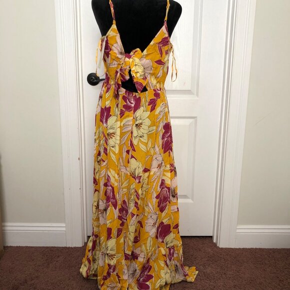 Bo.G Collective Floral Maxi Dress Spaghetti Strap‎ Yellow & Fuchsia Size Medium - Picture 10 of 12